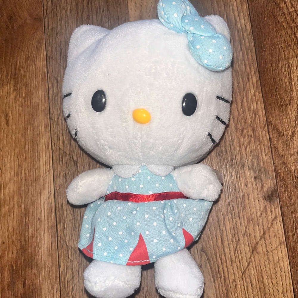 Hello Kitty Plush in Blue and White Polka Dot Dress